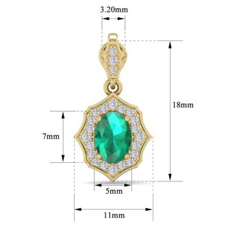 1 3/4 Carat Oval Shape Emerald and Diamond Dangle Earrings In 14 Karat Yellow Gold