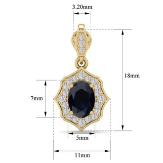 2 1/4 Carat Oval Shape Sapphire and Diamond Dangle Earrings In 14 Karat Yellow Gold
