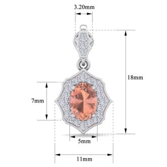 1-3/4 Carat Oval Shape Morganite Earrings and Diamond Halo Dangles In 14 Karat White Gold