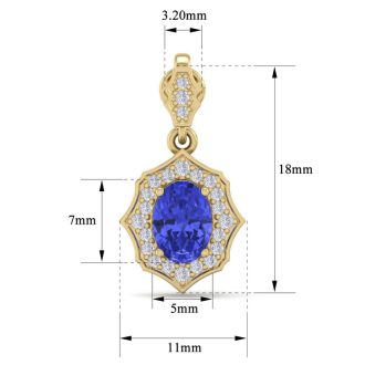 2 1/5 Carat Oval Shape Tanzanite and Diamond Dangle Earrings In 14 Karat Yellow Gold