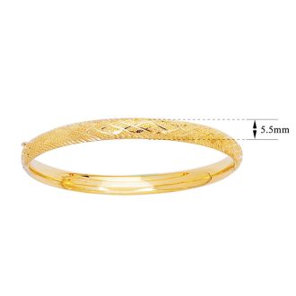 14 Karat Yellow Gold Kids Diamond Cut Bangle Bracelet, 5 1/2 Inches
