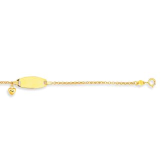 14 Karat Yellow Gold Kids ID Bracelet With Heart Charm, 6 Inches