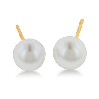 14 Karat Yellow Gold Kids 4MM Pearl Stud Earrings