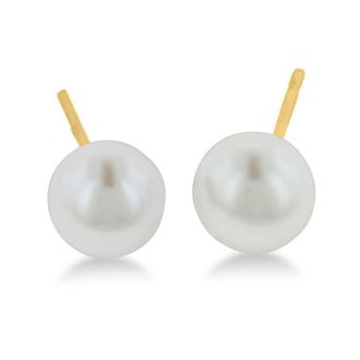 14 Karat Yellow Gold Kids 6MM Pearl Stud Earrings