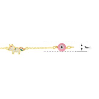 14 Karat Yellow Gold Kids Unicorn Bracelet, 5 1/2 Inches