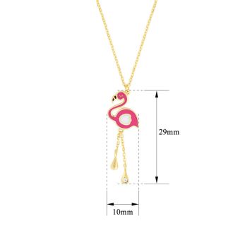 14 Karat Yellow Gold Kids Flamingo Necklace, 14 Inches