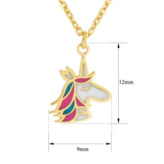 14 Karat Yellow Gold Kids Unicorn Necklace, 14 Inches