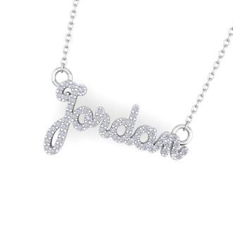 Personalized Diamond Name Necklace In 14K White Gold - 6 Letters, 3/8cttw