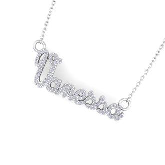 Personalized Diamond Name Necklace In 14K White Gold - 7 Letters, 3/8cttw
