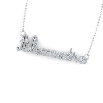 Personalized Diamond Name Necklace In 14K White Gold - 9 Letters, 0.60cttw