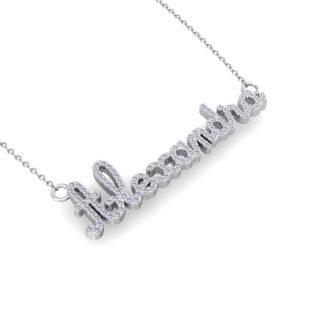 Personalized Diamond Name Necklace In 14K White Gold - 9 Letters, 0.60cttw