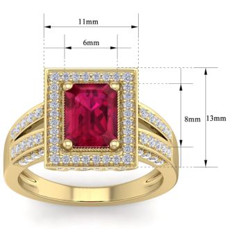 2 3/4 Carat Ruby and Halo Diamond Ring In 14 Karat Yellow Gold