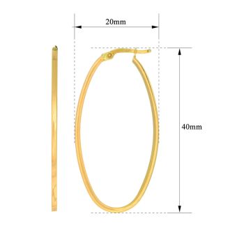 14 Karat Yellow Gold Oval Hoop Earrings, 1 3/4 Inch