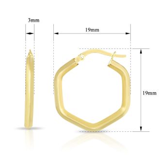 14 Karat Yellow Gold Hexagon Hoop Earrings, 3/4 Inch