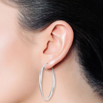 14 Karat White Gold Freeform Hoop Earrings, 1 3/4 Inch