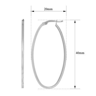 14 Karat White Gold Oval Hoop Earrings, 1 3/4 Inch