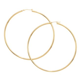 14 Karat Yellow Gold Large Hoop Earrings, 2 3/4 Inches