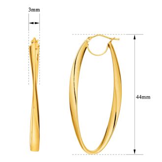 14 Karat Yellow Gold Freeform Hoop Earrings, 1 3/4 Inch