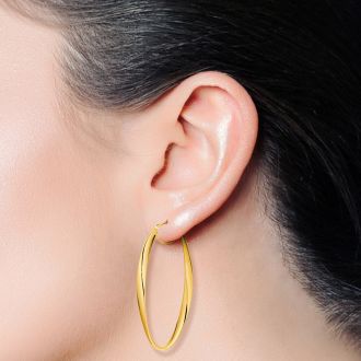 14 Karat Yellow Gold Freeform Hoop Earrings, 1 3/4 Inch
