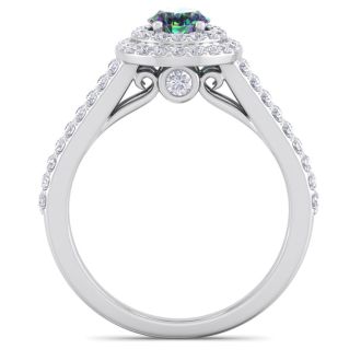 1-3/4 Carat Oval Shape Mystic Topaz Ring With Double Diamond Halo In 14 Karat White Gold
