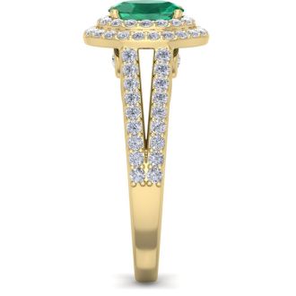1 3/4 Carat Oval Shape Emerald and Halo Diamond Ring In 14 Karat Yellow Gold