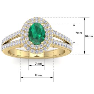 1 3/4 Carat Oval Shape Emerald and Halo Diamond Ring In 14 Karat Yellow Gold
