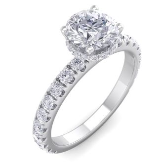 1 1/2 Carat Round Shape Hidden Halo Diamond Engagement Ring In 14 Karat White Gold