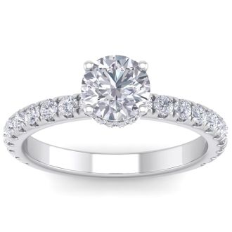 1 1/2 Carat Round Shape Hidden Halo Diamond Engagement Ring In 14 Karat White Gold