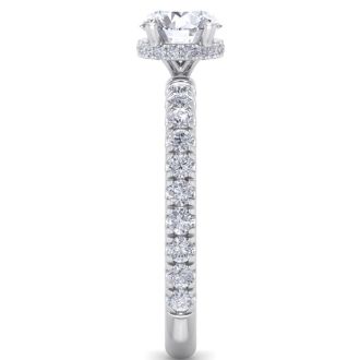 1 1/2 Carat Round Shape Hidden Halo Diamond Engagement Ring In 14 Karat White Gold