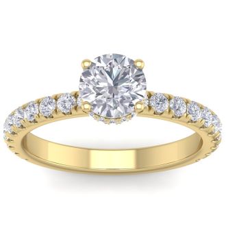1 1/2 Carat Round Shape Hidden Halo Diamond Engagement Ring In 14 Karat Yellow Gold