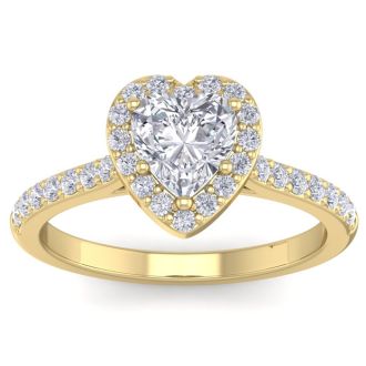 1 1/3 Carat Heart Shape Halo Diamond Engagement Ring In 14 Karat Yellow Gold
