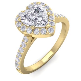 1 1/3 Carat Heart Shape Halo Diamond Engagement Ring In 14 Karat Yellow Gold