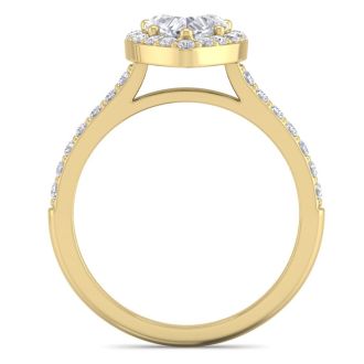1 1/3 Carat Heart Shape Halo Diamond Engagement Ring In 14 Karat Yellow Gold