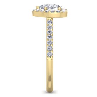 1 1/3 Carat Heart Shape Halo Diamond Engagement Ring In 14 Karat Yellow Gold