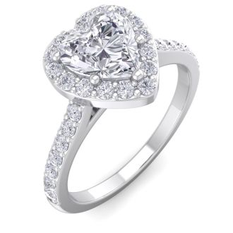 1 1/3 Carat Heart Shape Halo Diamond Engagement Ring In 14 Karat White Gold
