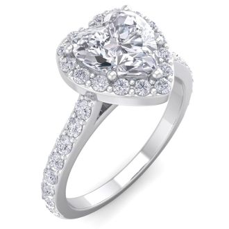 1 3/4 Carat Heart Shape Halo Diamond Engagement Ring In 14 Karat White Gold