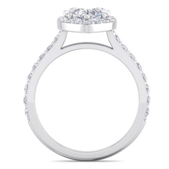 1 3/4 Carat Heart Shape Halo Diamond Engagement Ring In 14 Karat White Gold