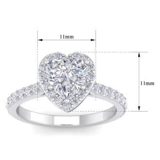 1 3/4 Carat Heart Shape Halo Diamond Engagement Ring In 14 Karat White Gold