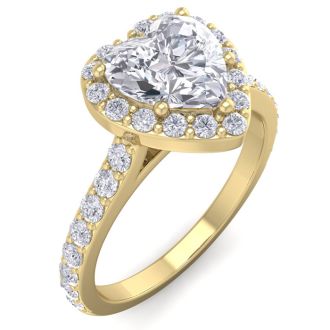 1 3/4 Carat Heart Shape Halo Diamond Engagement Ring In 14 Karat Yellow Gold