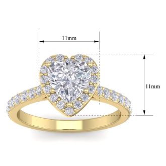 1 3/4 Carat Heart Shape Halo Diamond Engagement Ring In 14 Karat Yellow Gold