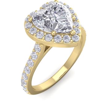 2 1/2 Carat Heart Shape Halo Diamond Engagement Ring In 14 Karat Yellow Gold