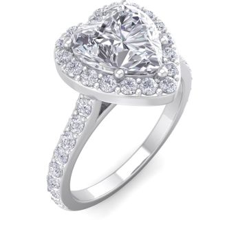 2 1/2 Carat Heart Shape Halo Diamond Engagement Ring In 14 Karat White Gold