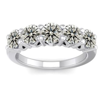 1 1/2 Carat Five Diamond Wedding Band In 14 Karat White Gold
