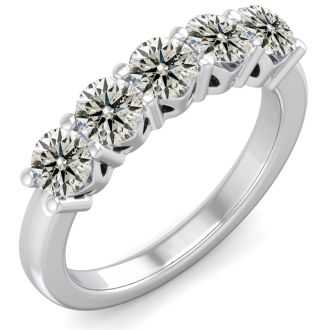 1 1/2 Carat Five Diamond Wedding Band In 14 Karat White Gold