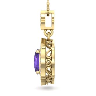1 1/3 Carat Oval Shape Amethyst and Diamond Necklace In 14 Karat Yellow Gold, 18 Inches