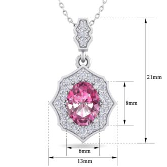 1 3/4 Carat Oval Shape Pink Topaz and Diamond Necklace In 14 Karat White Gold, 18 Inches