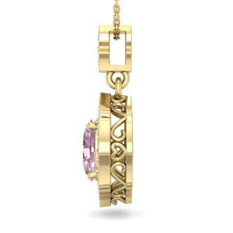 Pink Gemstones 1 3/4 Carat Oval Shape Pink Topaz and Diamond Necklace In 14 Karat Yellow Gold, 18 Inches