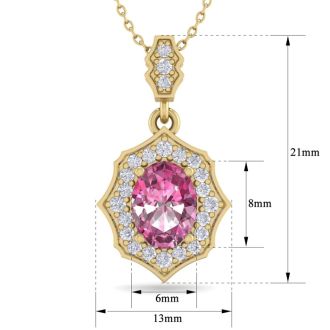 Pink Gemstones 1 3/4 Carat Oval Shape Pink Topaz and Diamond Necklace In 14 Karat Yellow Gold, 18 Inches