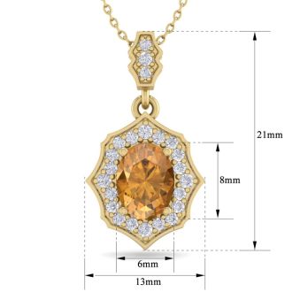 1 1/3 Carat Oval Shape Citrine and Diamond Necklace In 14 Karat Yellow Gold, 18 Inches