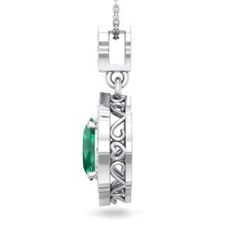 1-1/2 Carat Oval Shape Emerald Necklaces With Diamonds In 14 Karat White Gold, 18 Inch Chain